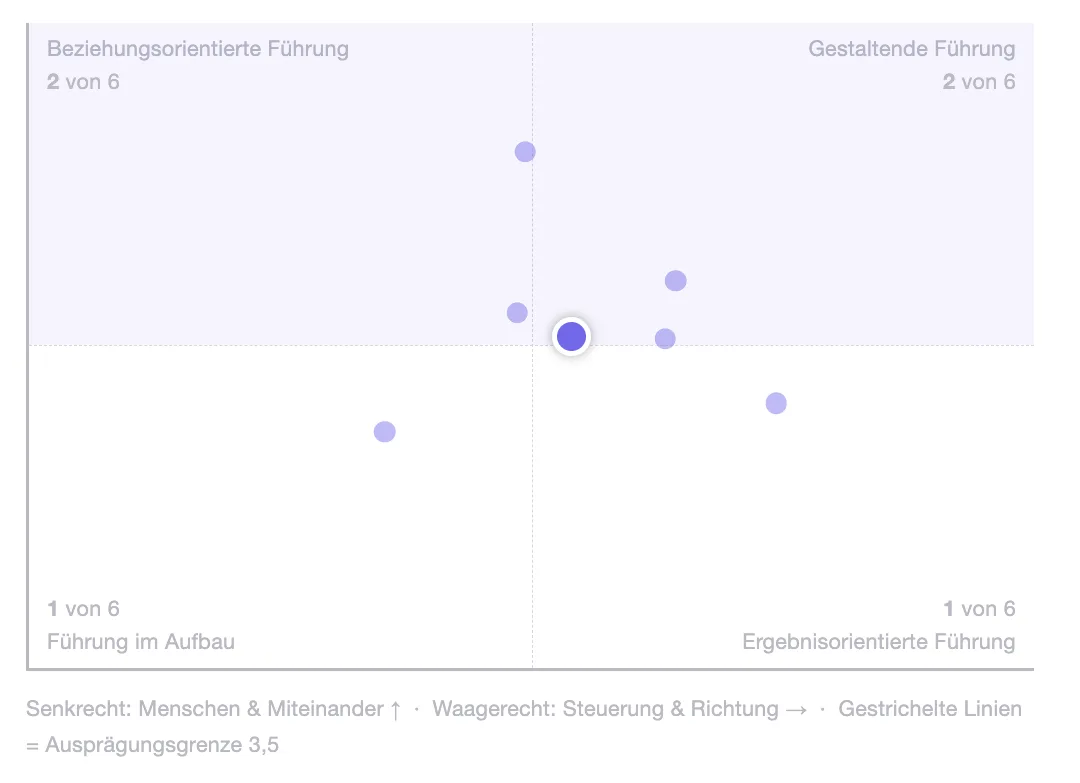 Fuehrungsfelder-Matrix des Unternehmens: jede Fuehrungskraft ein Punkt